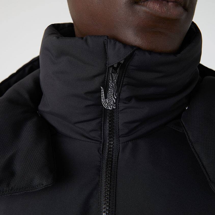 Zip black crocodile detail men's puffer coat